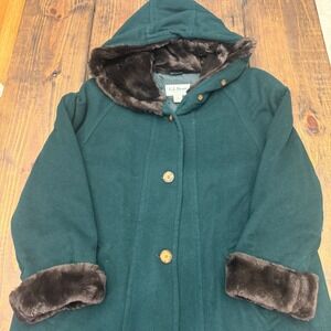 LL Bean Vintage Wool Alpaca Blend Hooded over‎ Coat Green Womens Large, USA made